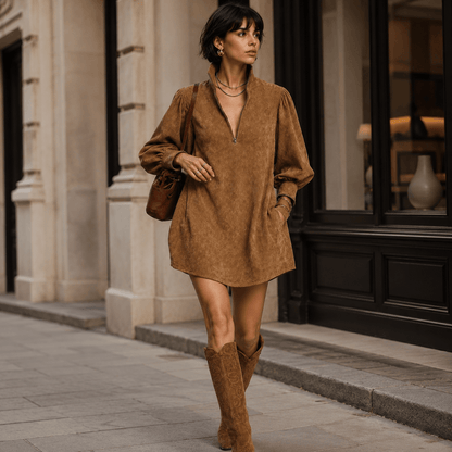Lucienne™ | Relaxed Suede Dress with Zip