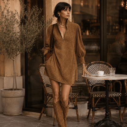 Lucienne™ | Relaxed Suede Dress with Zip