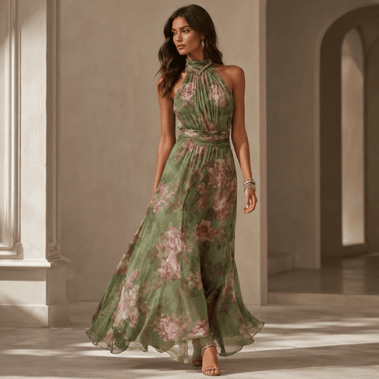 Florine™ | Green Floral Print Maxi Dress