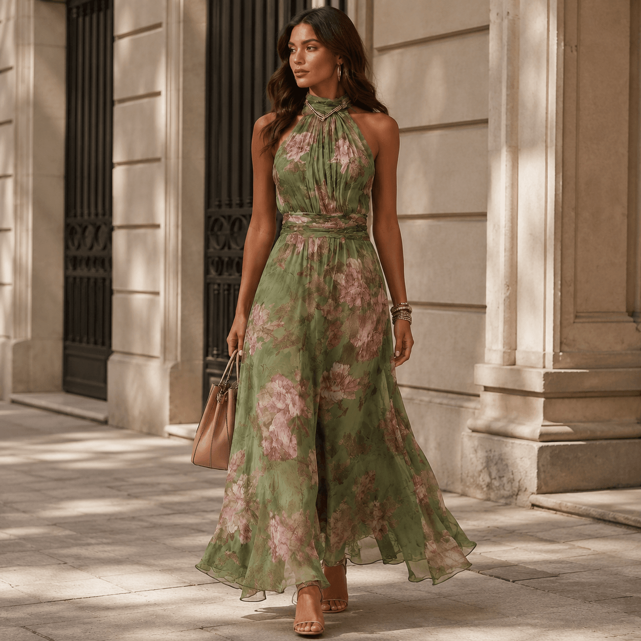 Florine™ | Green Floral Print Maxi Dress