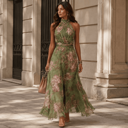 Florine™ | Green Floral Print Maxi Dress