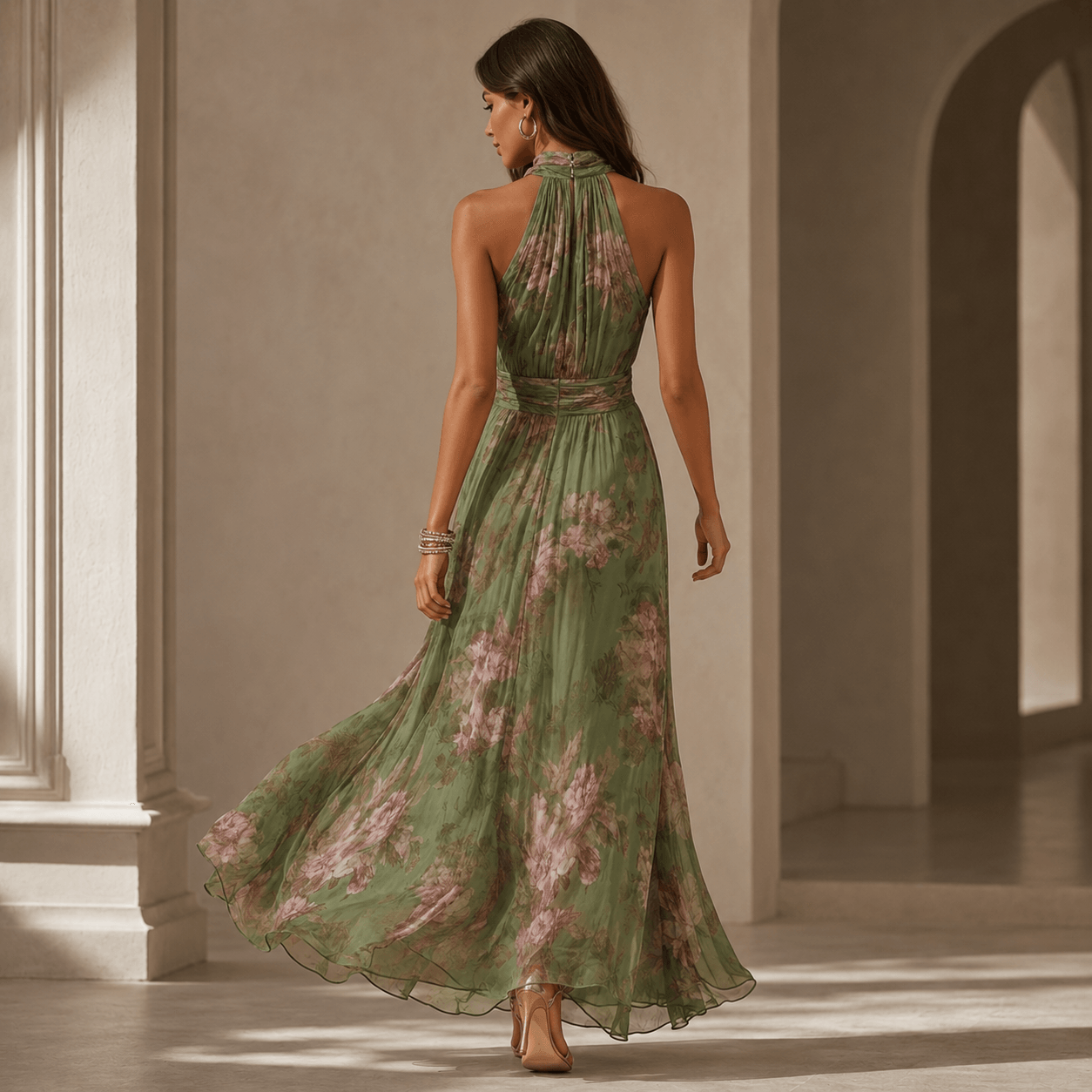 Florine™ | Green Floral Print Maxi Dress