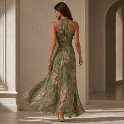 Florine™ | Green Floral Print Maxi Dress