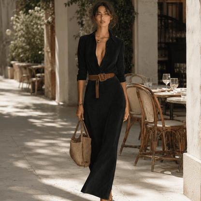 Juline™ | Suede-Look Maxi Dress with Lapel
