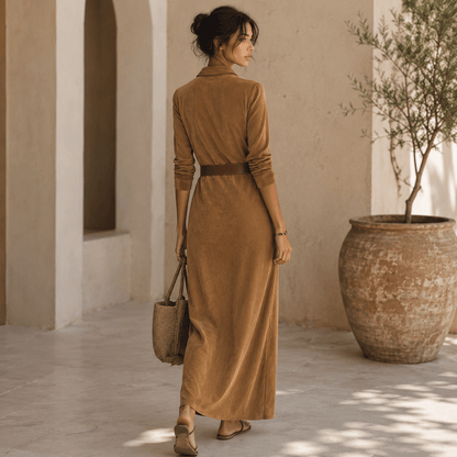 Juline™ | Suede-Look Maxi Dress with Lapel