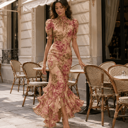 Rosalie™ | Vintage Rose Print Maxi Dress