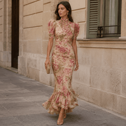 Rosalie™ | Vintage Rose Print Maxi Dress