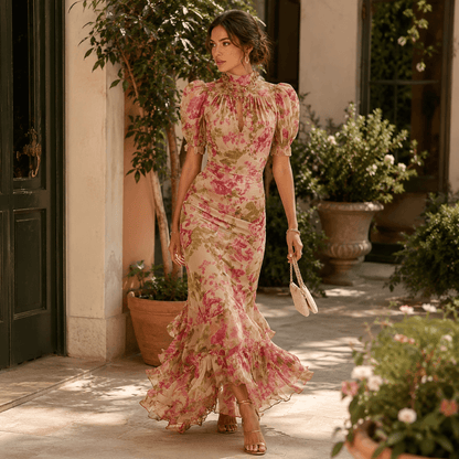 Rosalie™ | Vintage Rose Print Maxi Dress