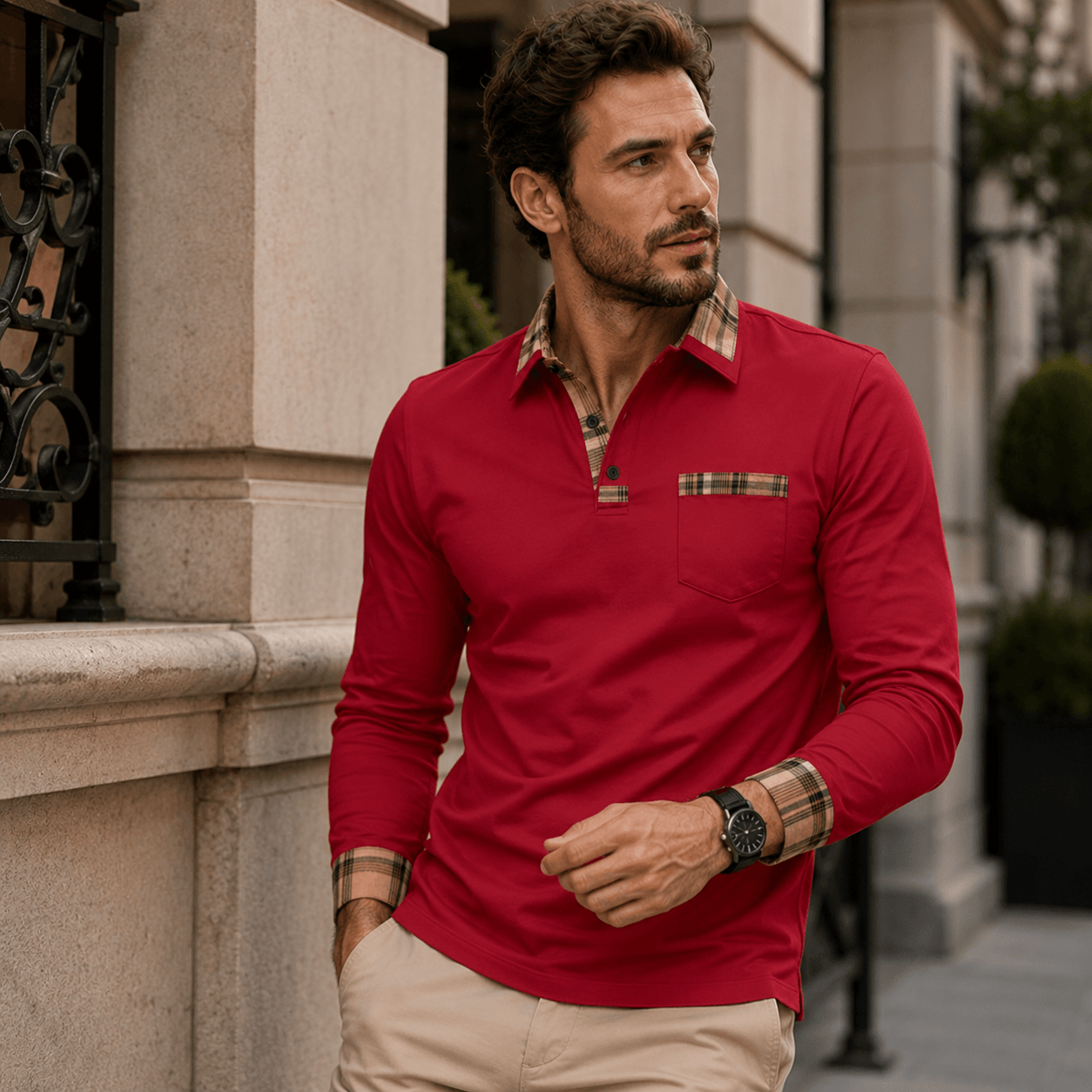 Donald | Luxury Polo with Checked Details for Men