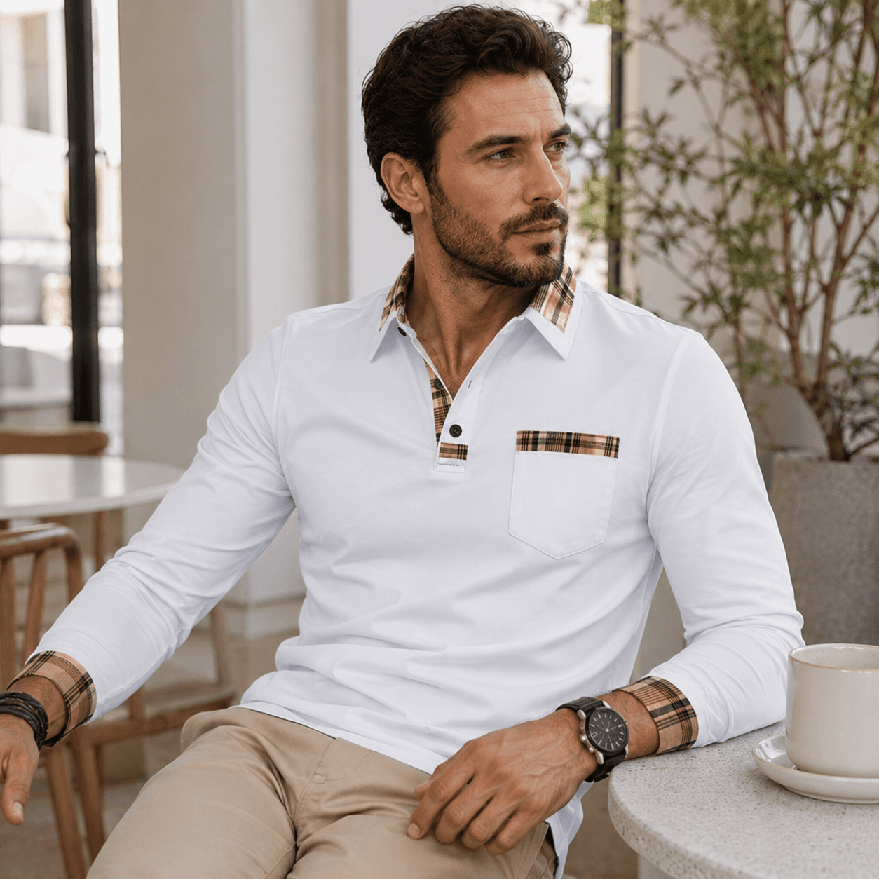 Donald | Luxury Polo with Checked Details for Men