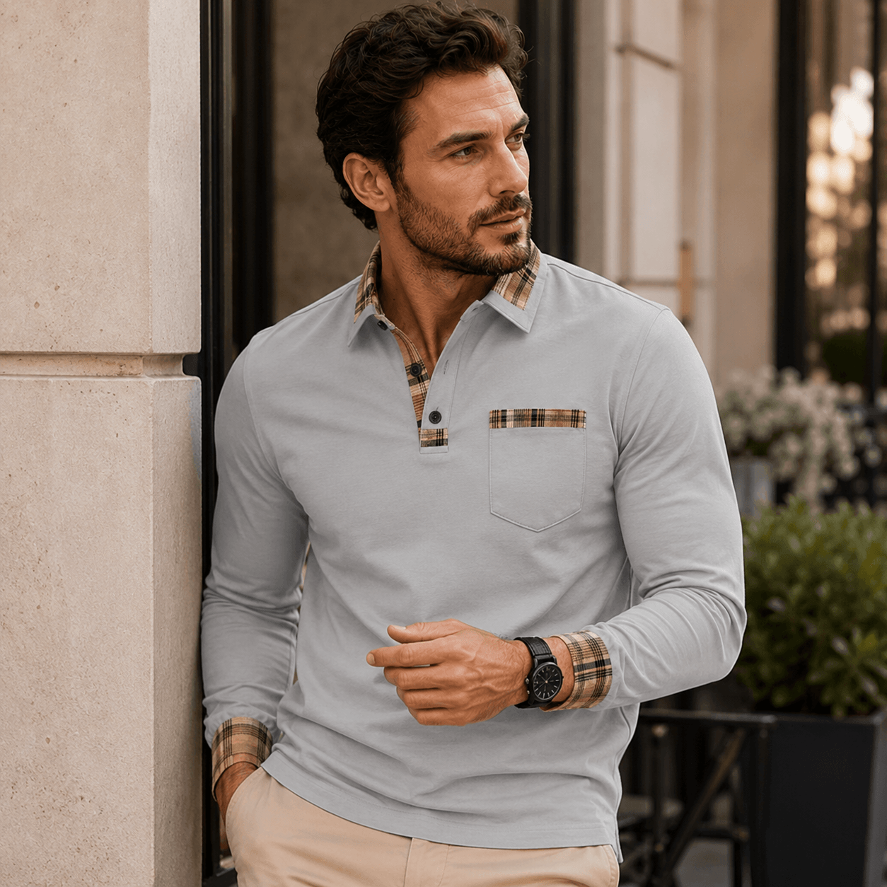Donald | Luxury Polo with Checked Details for Men
