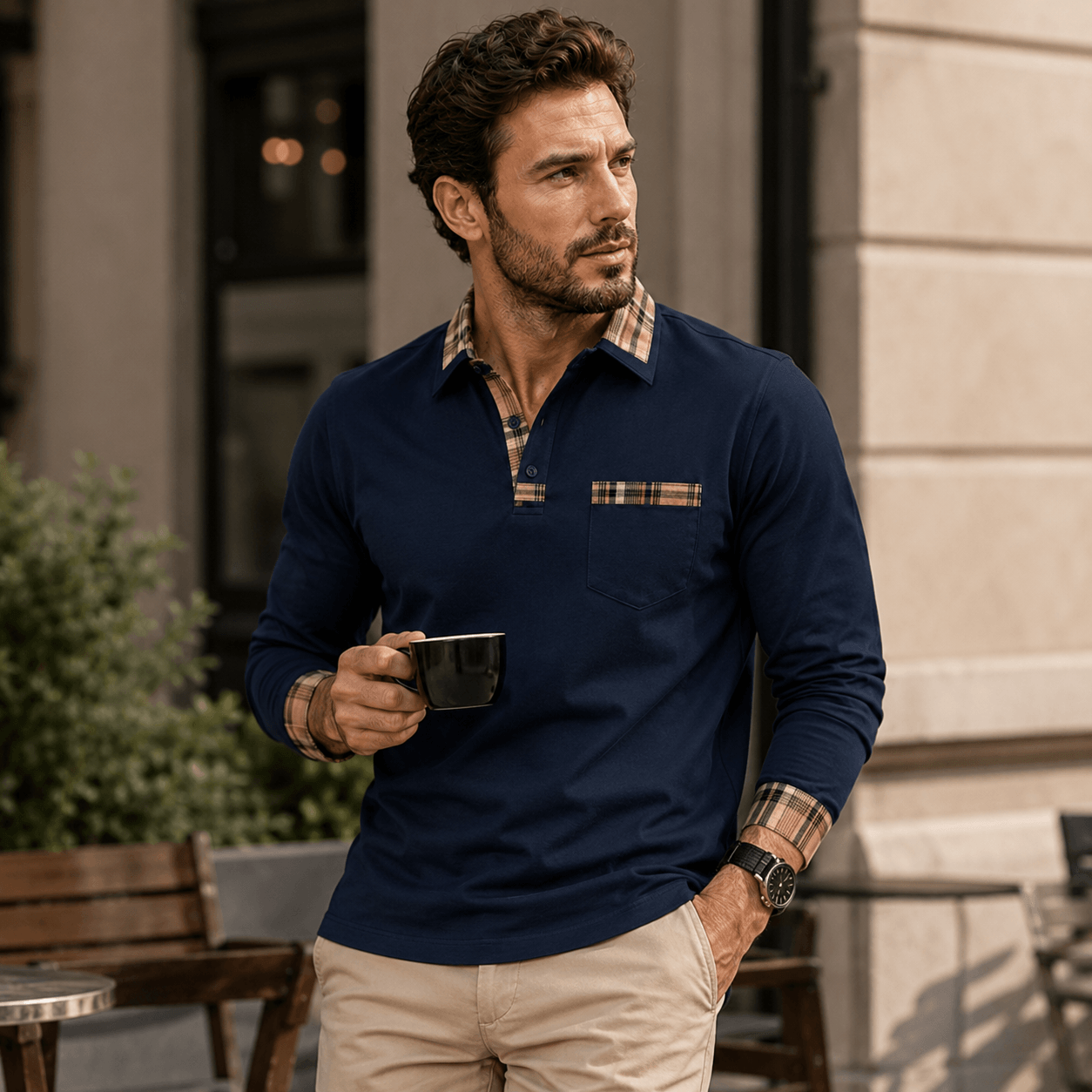 Donald | Luxury Polo with Checked Details for Men