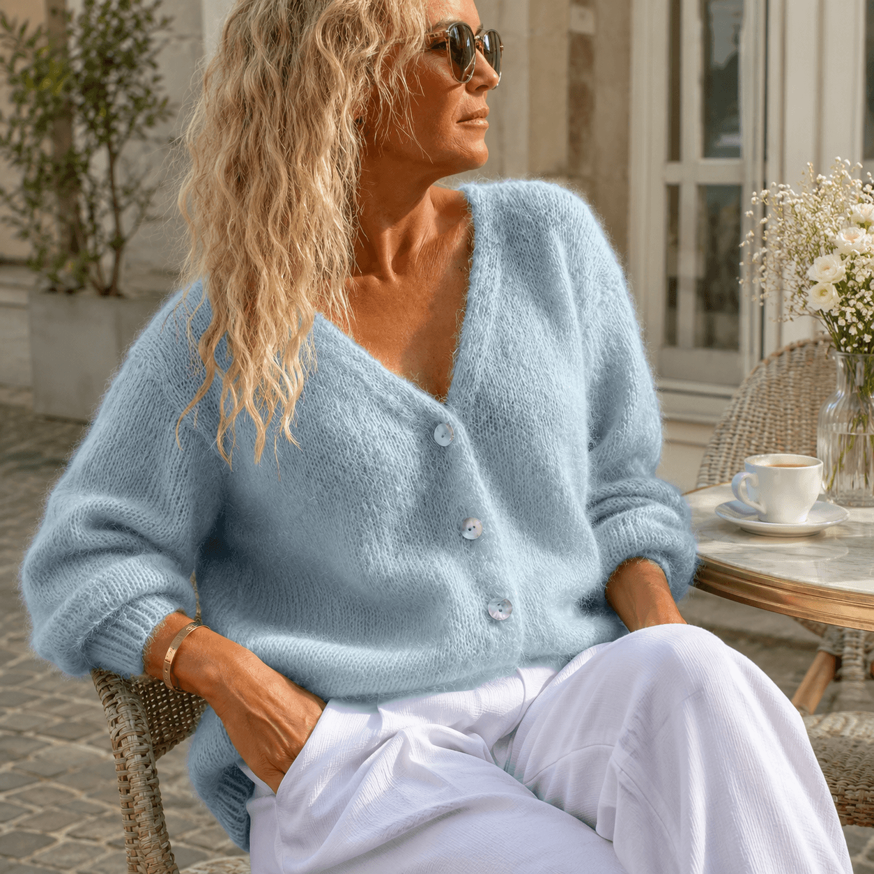 Hozanna - Long-Sleeve Buttoned Knit Sweater