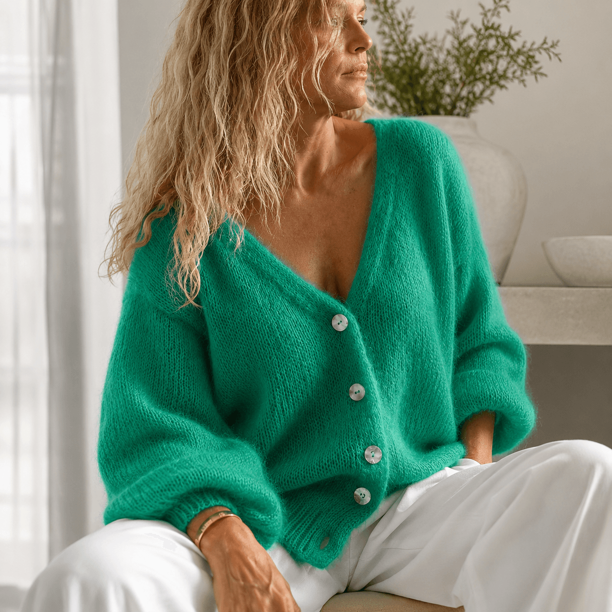 Hozanna - Long-Sleeve Buttoned Knit Sweater