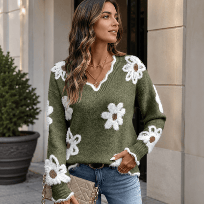 Floréa - Floral V-Neck Sweater