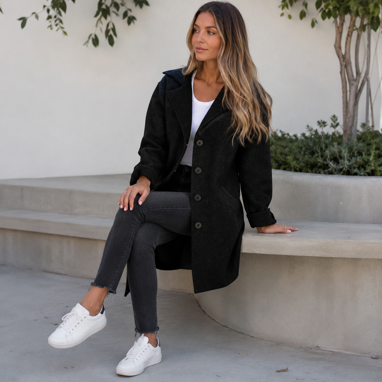 Baylea - Casual Long Wool Coat with Lapel