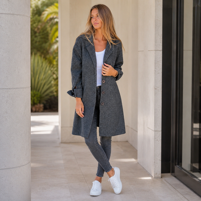 Baylea - Casual Long Wool Coat with Lapel