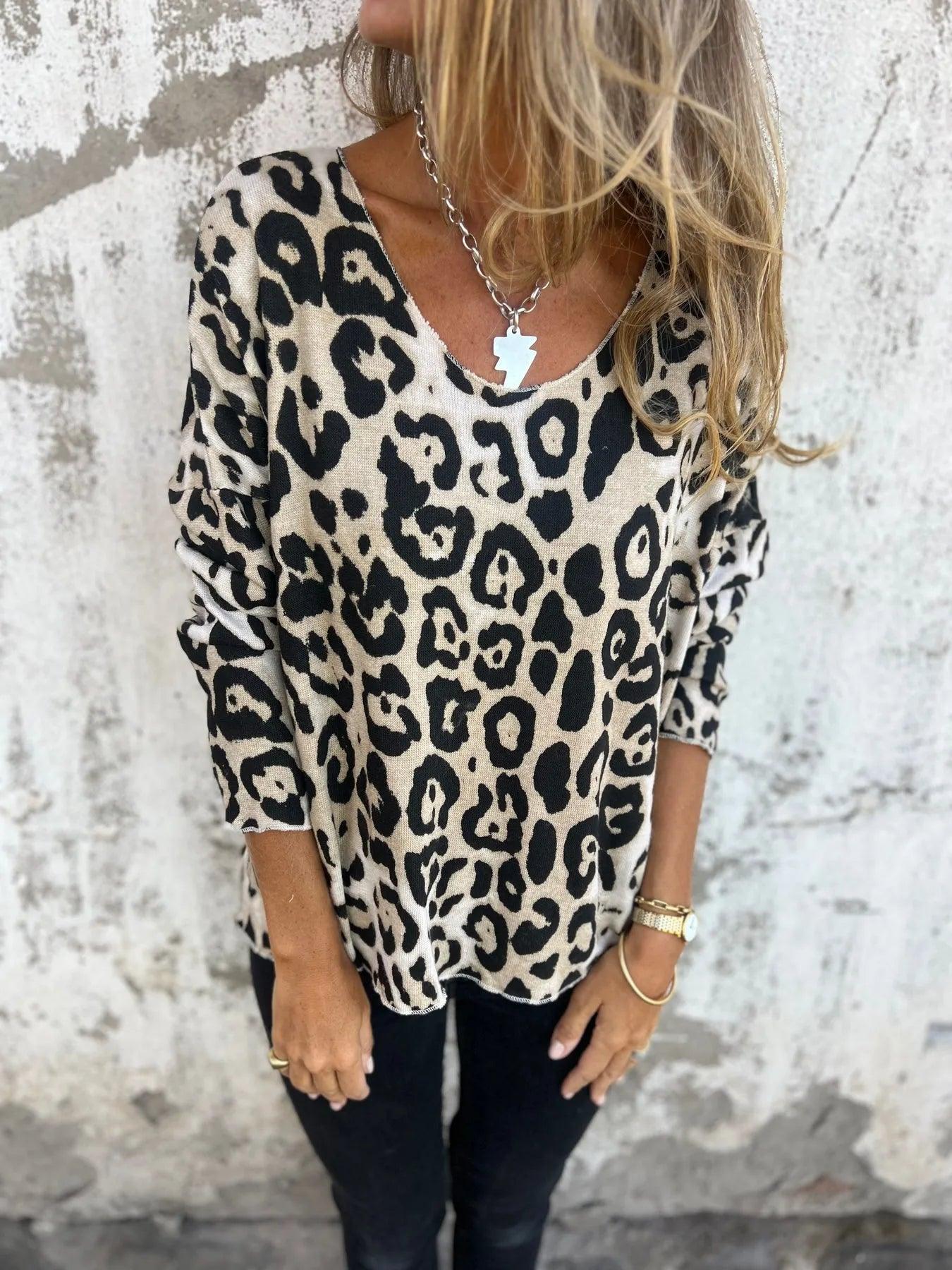 Swantje - Round-Neck Leopard Print Blouse | Buy 1 Get 1 Free
