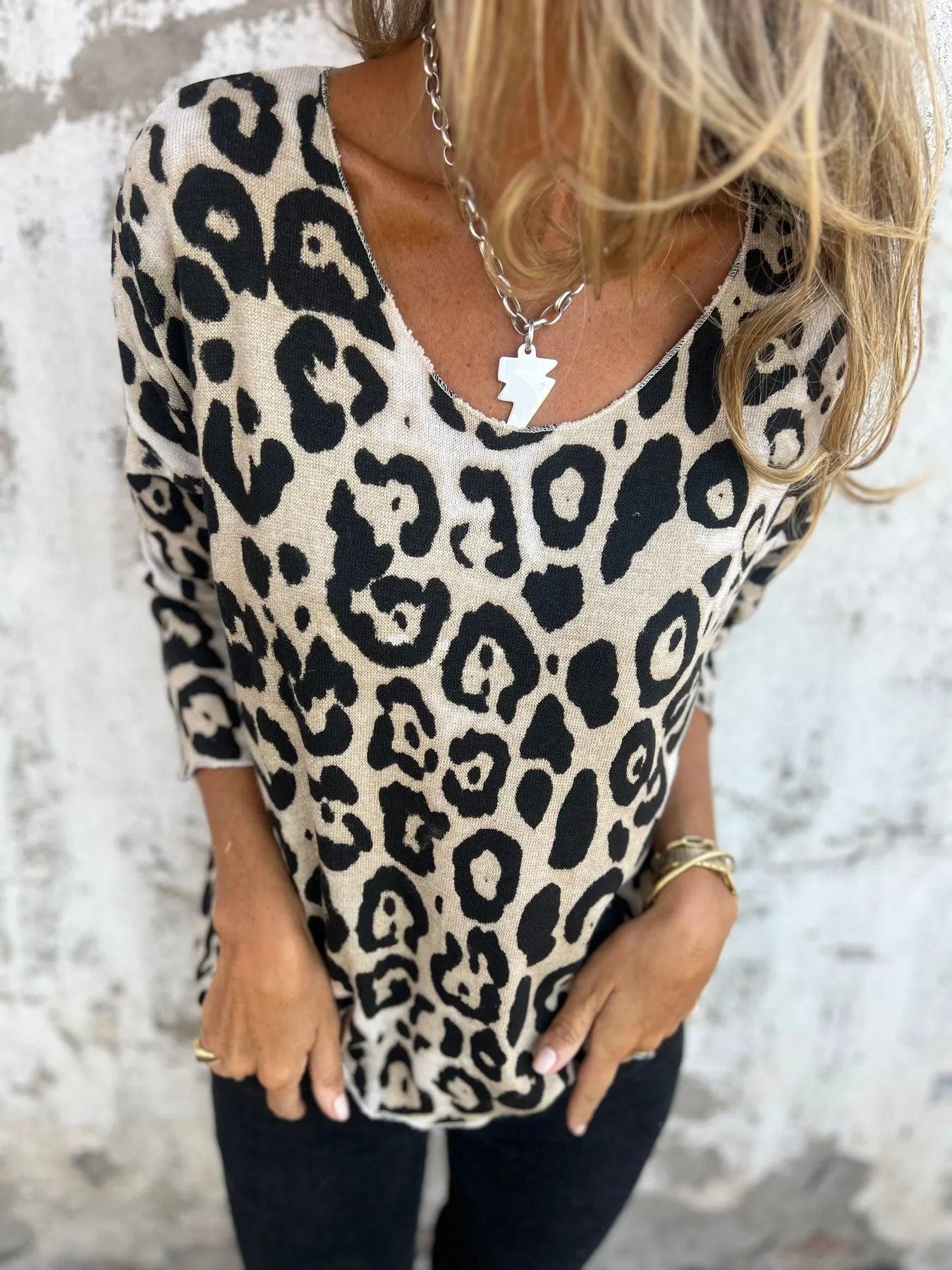 Swantje - Round-Neck Leopard Print Blouse | Buy 1 Get 1 Free