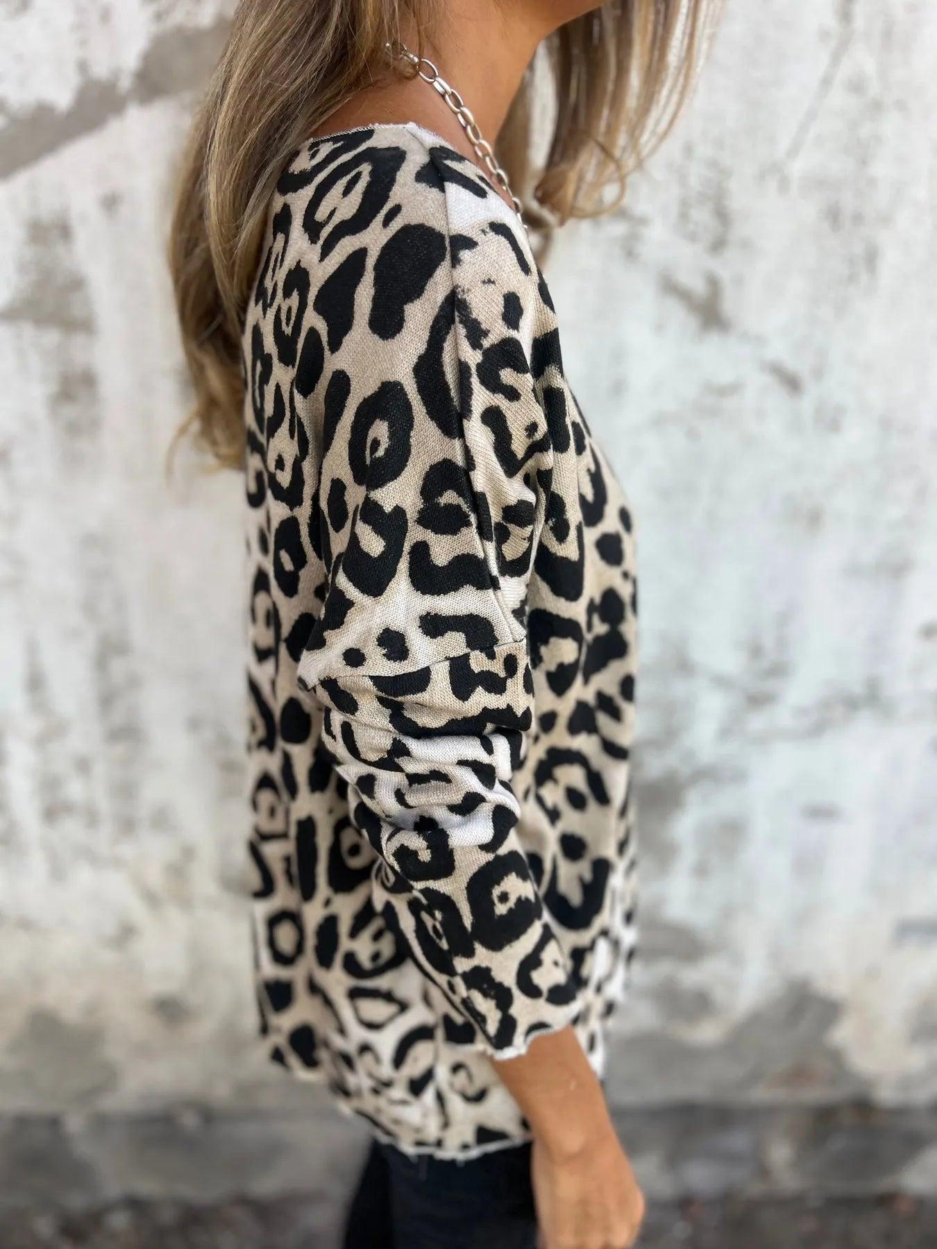 Swantje - Round-Neck Leopard Print Blouse | Buy 1 Get 1 Free