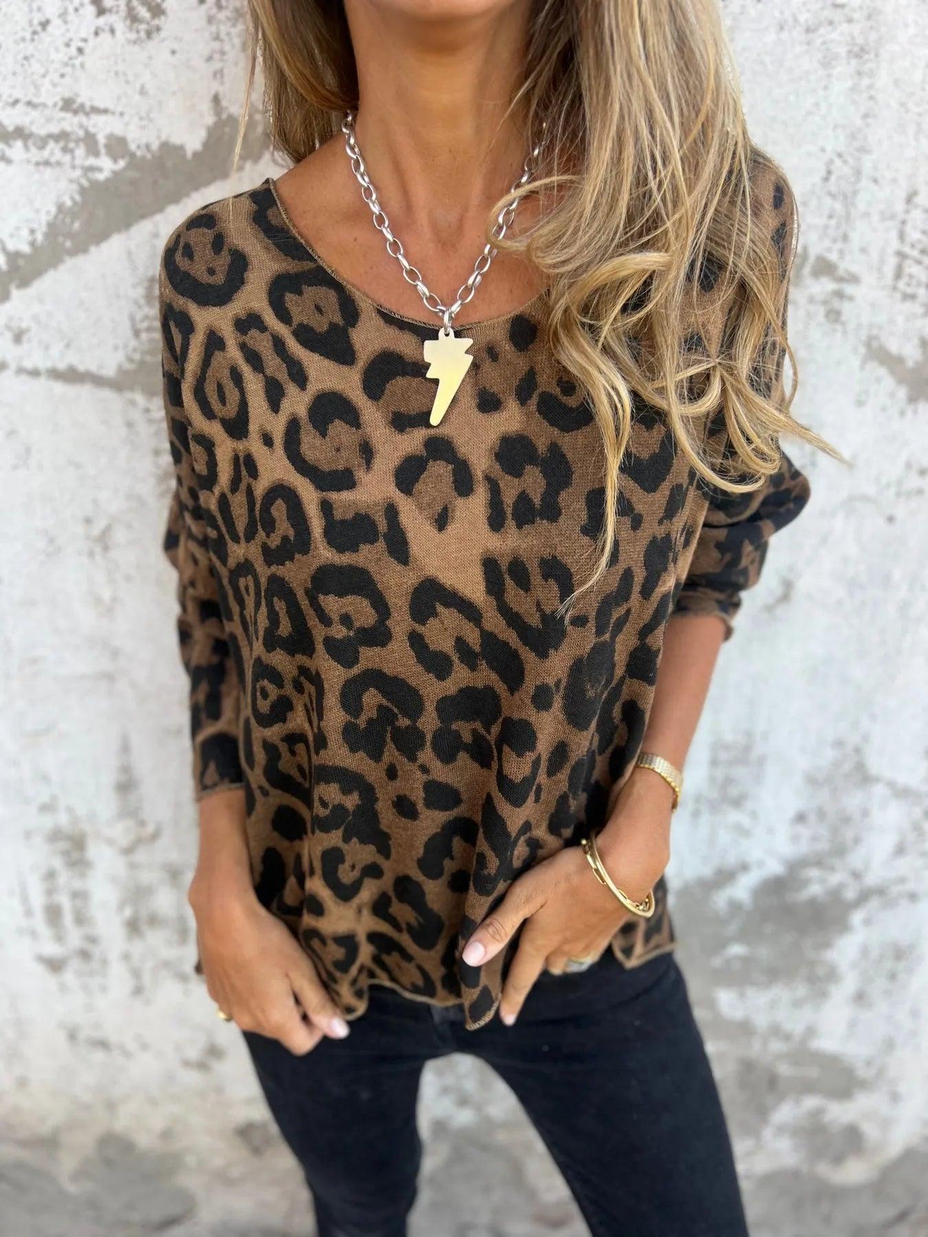 Swantje - Round-Neck Leopard Print Blouse | Buy 1 Get 1 Free