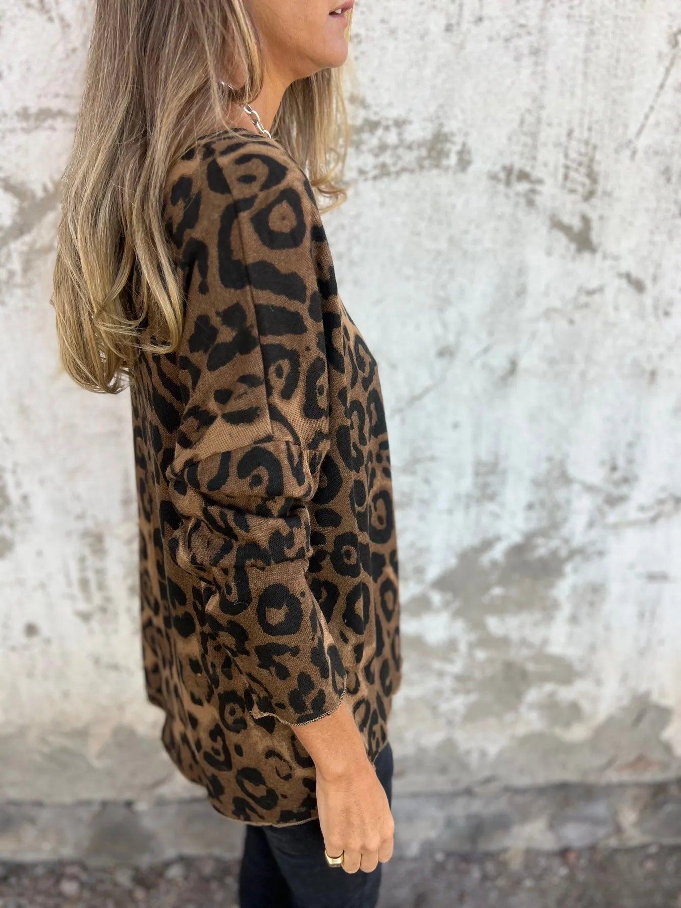 Swantje - Round-Neck Leopard Print Blouse | Buy 1 Get 1 Free