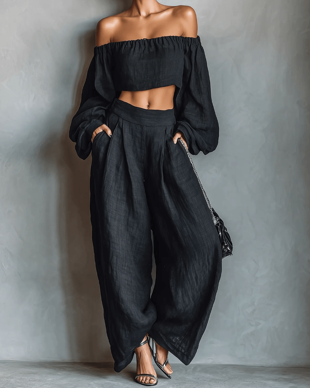 Tess™ | Off-Shoulder Set with Wide-Leg Pants