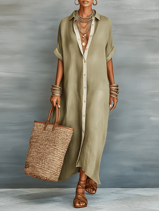 Manelle™ | Olive Green Minimalist Maxi Dress