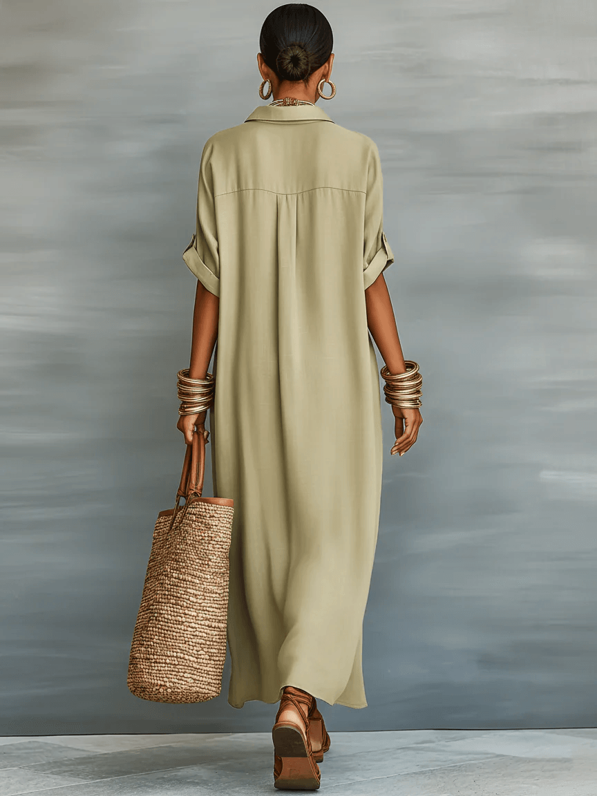 Manelle™ | Olive Green Minimalist Maxi Dress