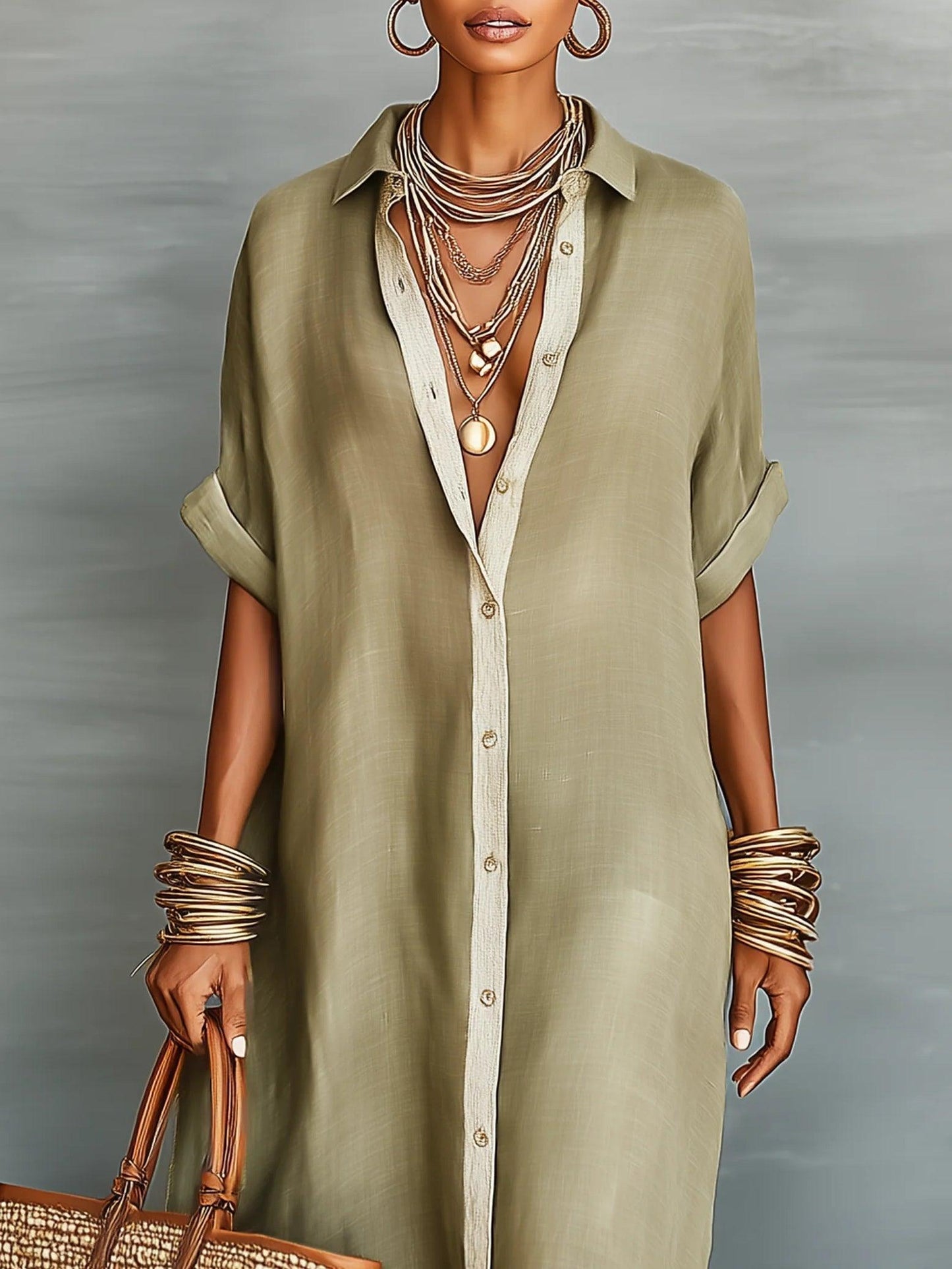 Manelle™ | Olive Green Minimalist Maxi Dress
