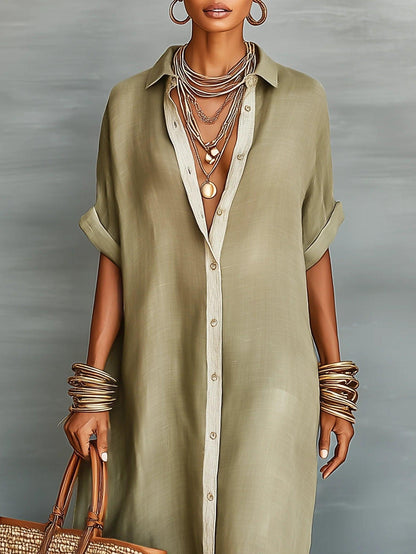 Manelle™ | Olive Green Minimalist Maxi Dress