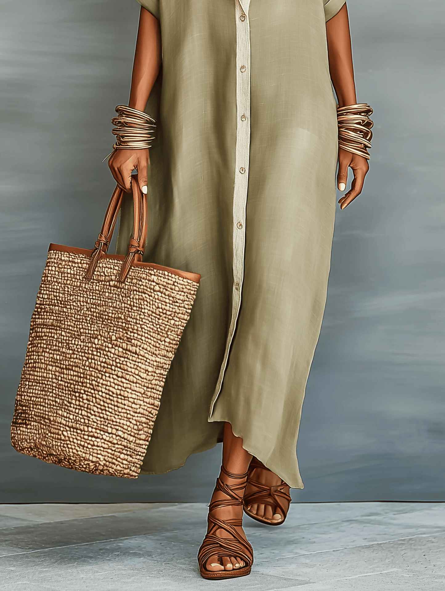 Manelle™ | Olive Green Minimalist Maxi Dress