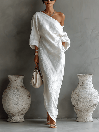 Elise™ | Elegant White One-Shoulder Maxi Dress