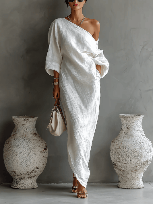Elise™ | Elegant White One-Shoulder Maxi Dress