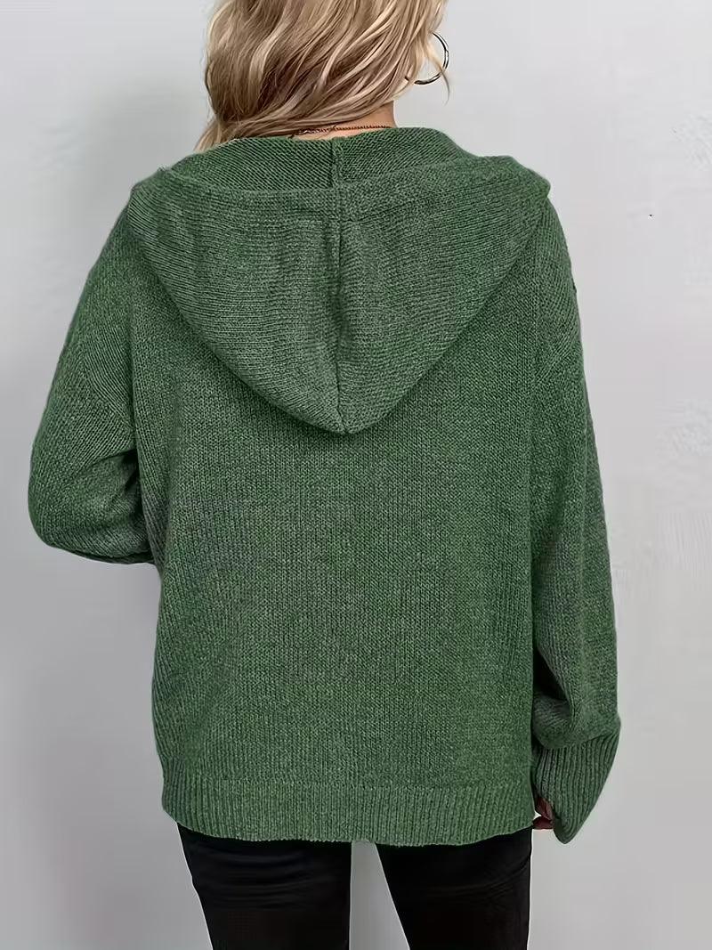 Karalina - Cable Knit Hooded Cardigan with Front Buttons