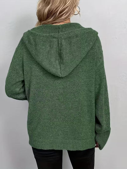Karalina - Cable Knit Hooded Cardigan with Front Buttons