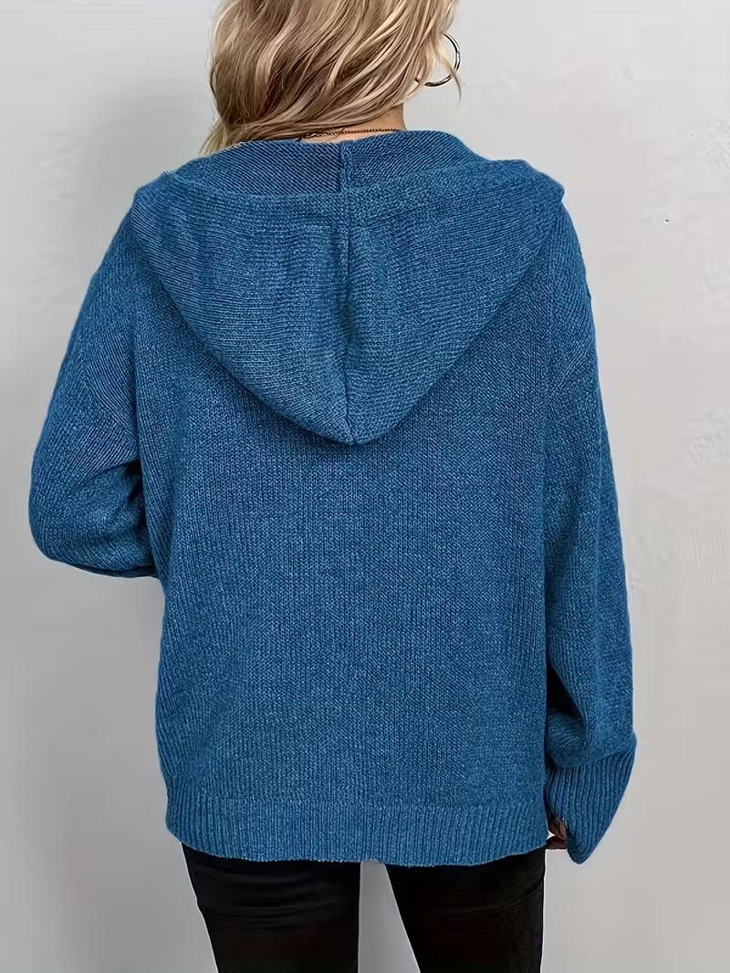 Karalina - Cable Knit Hooded Cardigan with Front Buttons