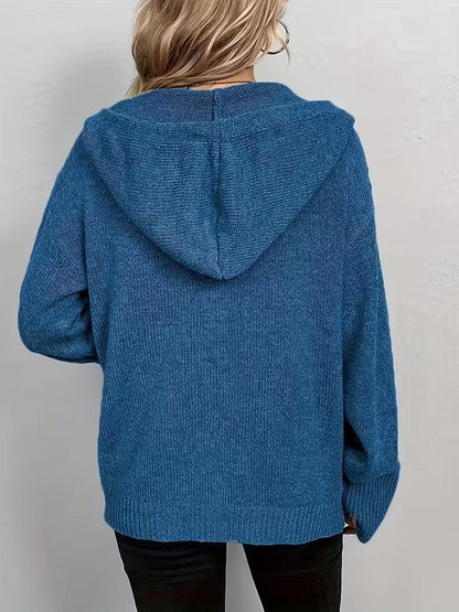 Karalina - Cable Knit Hooded Cardigan with Front Buttons