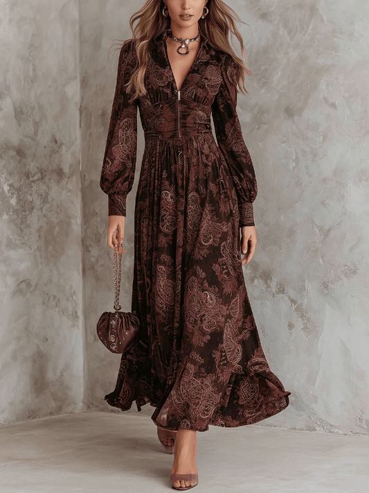 Ariane™ | Paisley Print Maxi Dress with Waist Accent
