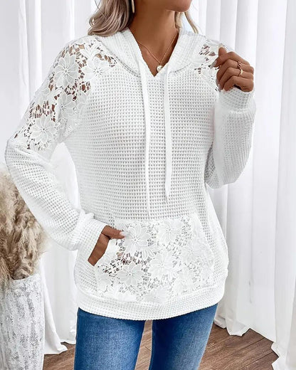 Laessa - Hoodie with Floral Lace and Front Pocket