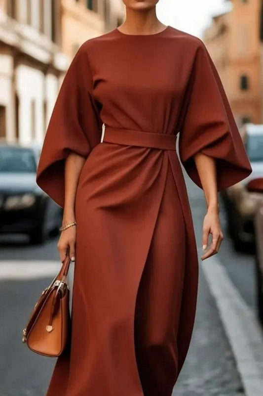 Rita - Elegant Dress with Lsuedern Sleeves and Belt