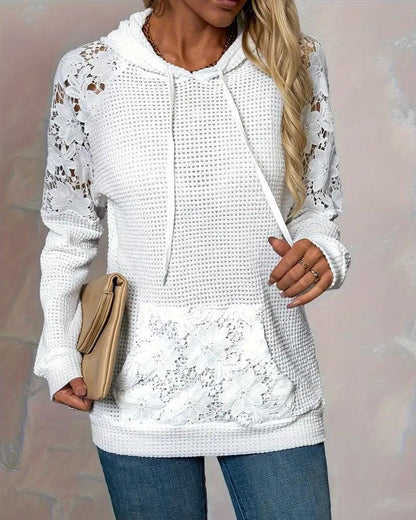 Laessa - Hoodie with Floral Lace and Front Pocket