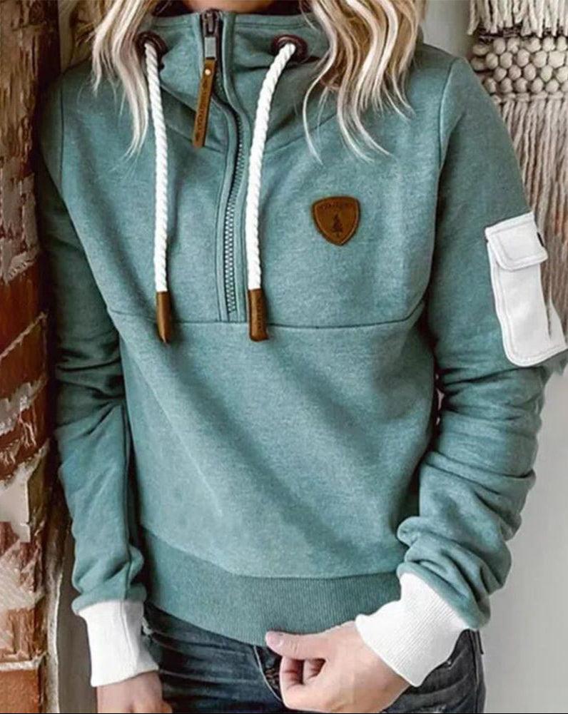 Helsa - Casual Half-Zip Sweatshirt with Arm Pocket
