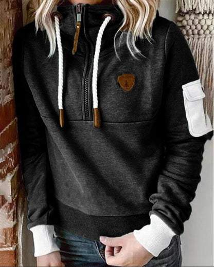 Helsa - Casual Half-Zip Sweatshirt with Arm Pocket
