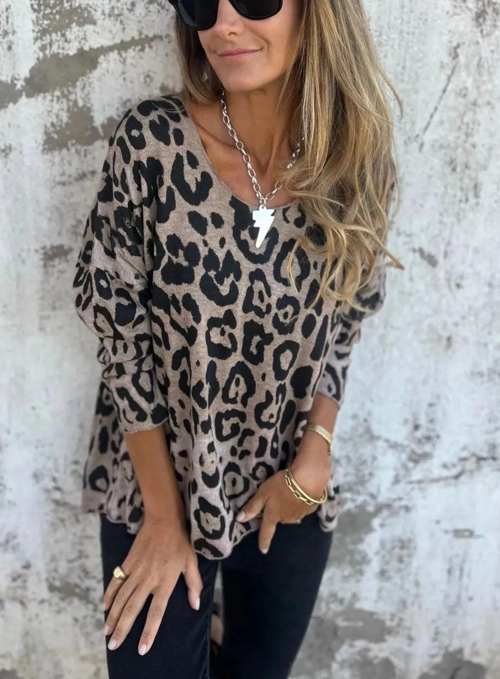 Swantje - Round-Neck Leopard Print Blouse | Buy 1 Get 1 Free