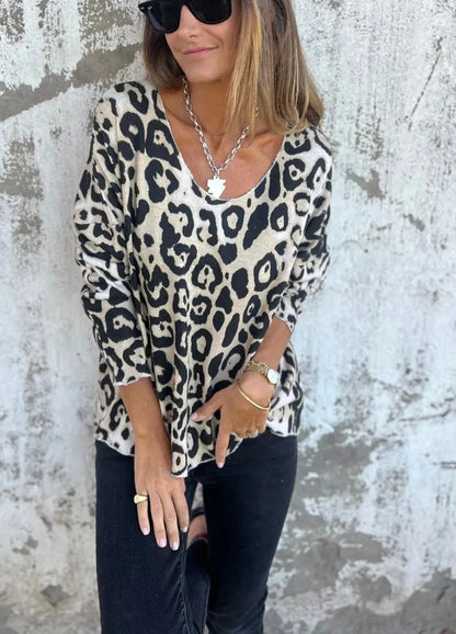 Swantje - Round-Neck Leopard Print Blouse | Buy 1 Get 1 Free
