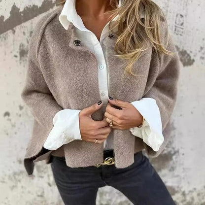 Henrike - Round-Neck Long-Sleeve Wool Coat