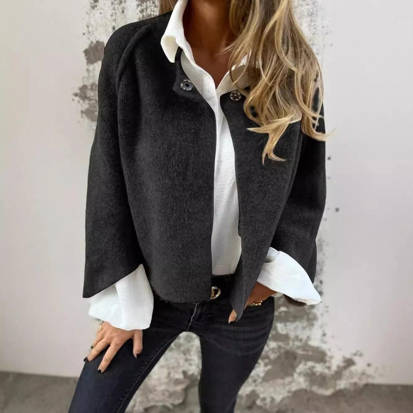 Henrike - Round-Neck Long-Sleeve Wool Coat
