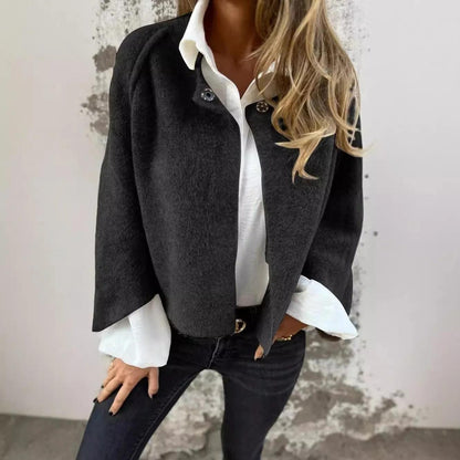 Henrike - Round-Neck Long-Sleeve Wool Coat