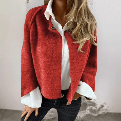 Henrike - Round-Neck Long-Sleeve Wool Coat